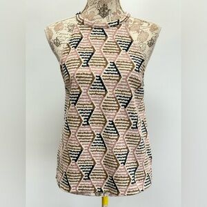 Anthropologie Pink and Black geometric print halter neck top size XS
